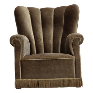 Danish Relax Armchair in Dark Green Velour and Ash, 1960s For Sale