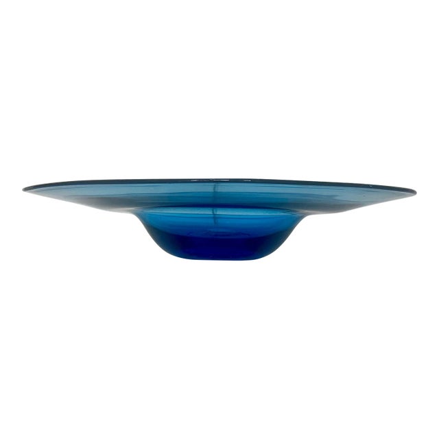 1960s Large Venetian Italian Cenedese Murano Glass Blue Bowl or Serving Dish For Sale