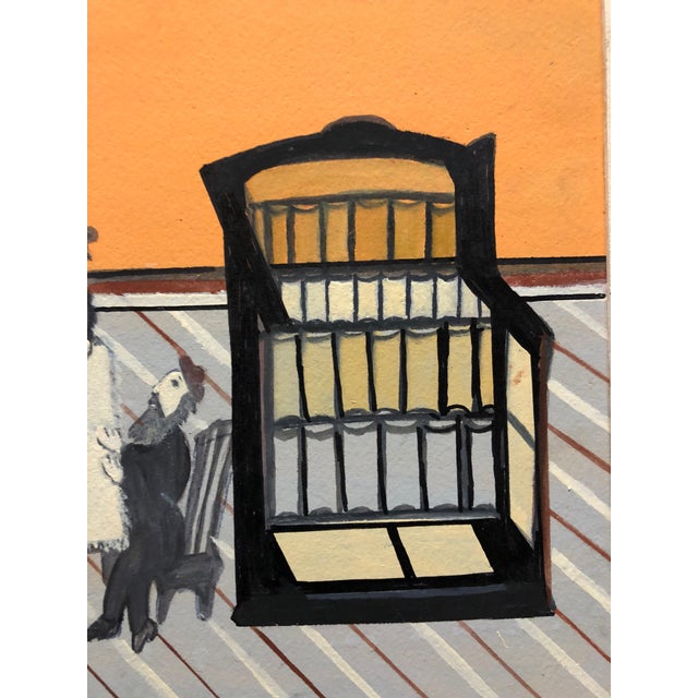 Folk Art Natan Heber, Israeli Judaica Shtetl "The Lesson" Rabbi Studying Scene Naive Art Oil Painting For Sale - Image 3 of 7