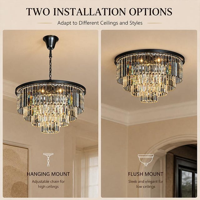 2020s Aloadecor 8-Lights Modern Black 4-Tier Round Crystal Fringe Chandelier For Sale - Image 5 of 7