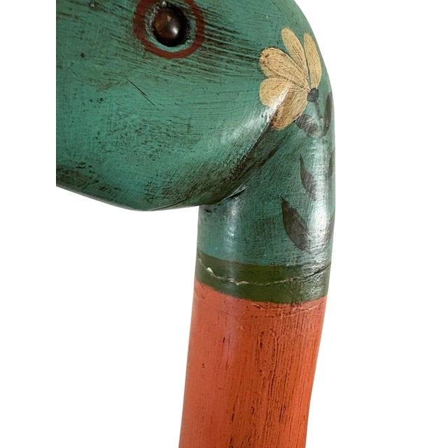 Vintage Folk Art Hand Painted Wooden Duck/ Swan Statue For Sale - Image 9 of 12