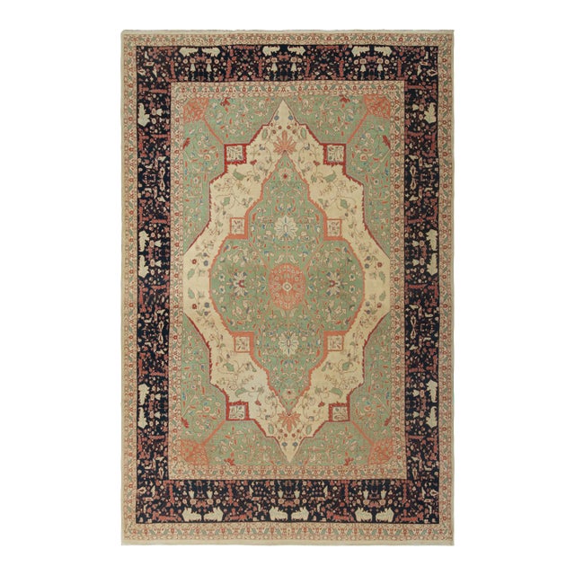 Oversized Antique Tabriz Persian Rug in Green With Floral Medallion | Rug & Kilim For Sale