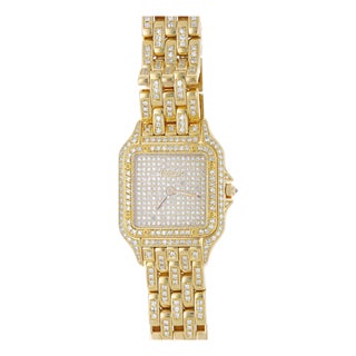 Cartier Panthere Jumbo in 18k Gold Factory Diamond Pave Dial & Bracelet Watch For Sale