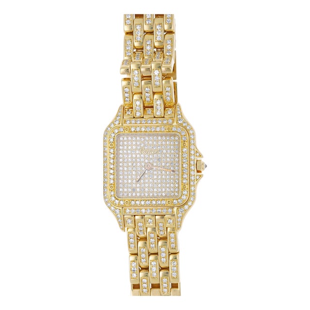 Cartier Panthere Jumbo in 18k Gold Factory Diamond Pave Dial & Bracelet Watch For Sale