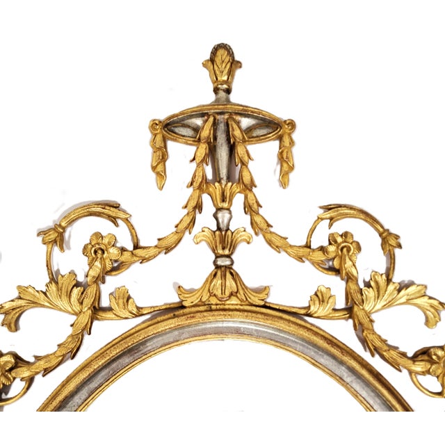Mid 20th Century Share Vintage Italian 20th C Carved Wood Parcel Gilt & Silver Oval Wall Mirror For Sale - Image 5 of 15