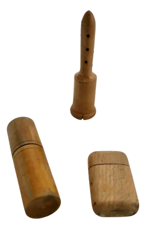 19th Century Hand Made Treen Powder, Perfume and Matches, Set of 3