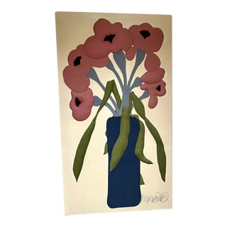 1970s Pink Iris by Howard Smith for Vallila Finland Fiber Art For Sale