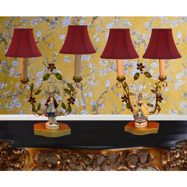 Antique Tole Candelabra Table Lamp: Courting Lady & Gentleman For Sale - Image 12 of 12