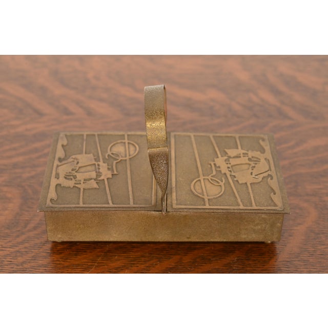 Art Deco Silver Crest Arts & Crafts Nautical Bronze Humidor Cigar Box With Handle For Sale - Image 3 of 12