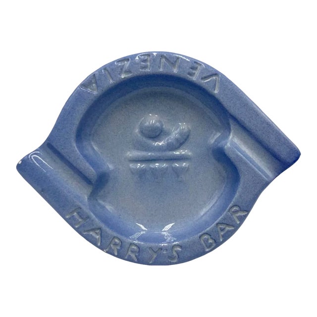 Vintage Harry's Bar Venezia Italy Periwinkle Blue Ceramic Ashtray Venice For Sale