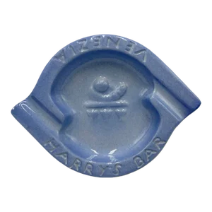 Vintage Harry's Bar Venezia Italy Periwinkle Blue Ceramic Ashtray Venice