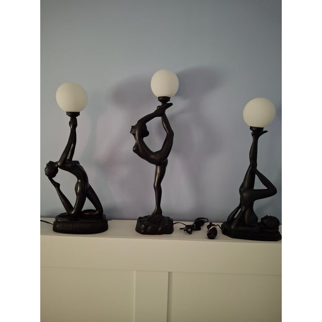 1970s Art Deco Style Nude Lady Table Lamps - Set of 3 For Sale - Image 17 of 18