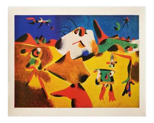 1940s After Juan Miro "Figures, Mountains, Sky, Star, Bird", Original Period Swiss Lithograph