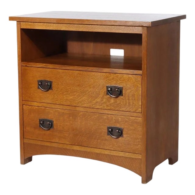Stickley Arts & Crafts Mission Oak 2-Drawer Entertainment Cabinet 20thC For Sale