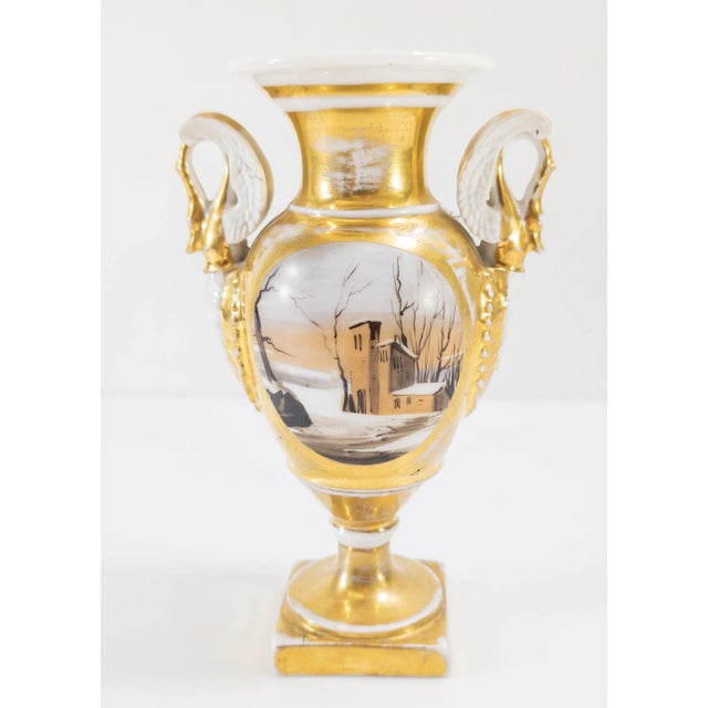French 19th Century French or Russian Old Paris Style Vase With Swan Handles For Sale - Image 3 of 12