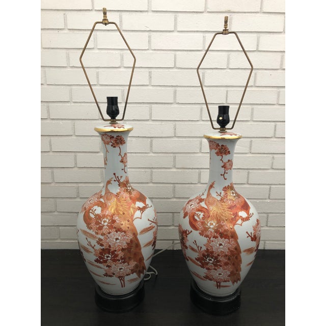 1960s Mid Century Japanese Peacock Kutani Lamps a Pair Chairish