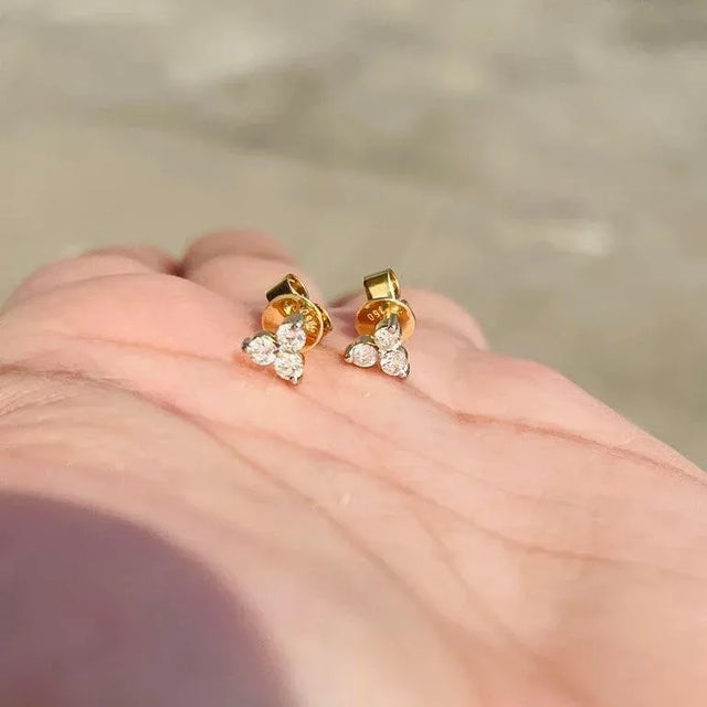 Natural Diamond Trio Stud Earrings Made in 18k Yellow Gold- A Pair For Sale In New York - Image 6 of 14