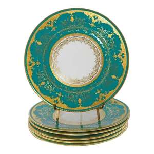Early 20th Century Art Deco Coalport Cobalt Gilt Teal Gold Wall Cabinet Plates - Set of 6