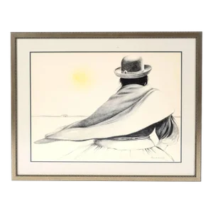 1960s Guillermo Acevedo Figurative Mixed-Media Painting, Framed
