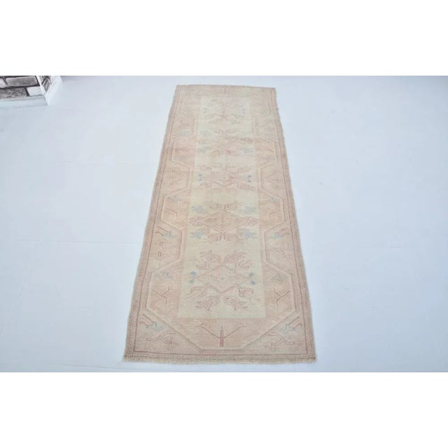 Vintage Pale Worn Pink Oushak Runner Rug For Sale - Image 11 of 11