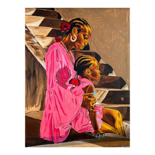 Ma Mere Et Sa Fille Acrylic Painting on Canvas by Emmanuel Akolo For Sale