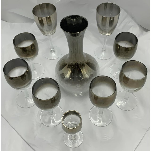 Silver Vintage Dorothy Thorpe Silver Fade Carafe & Stem Wine Glasses- 7 Pieces For Sale - Image 8 of 12