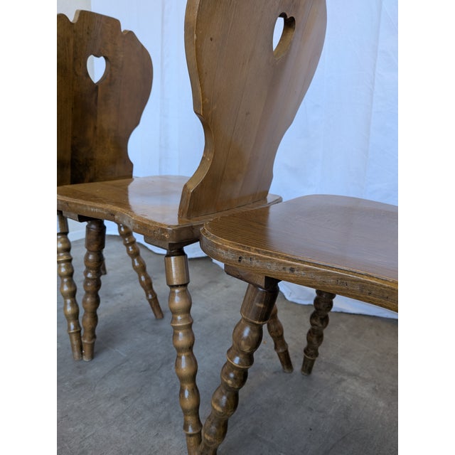 Vintage Tyrolean Farmhouse Heart Cutout Wooden Dining Chairs, 1970s, Set of 4 For Sale - Image 3 of 18