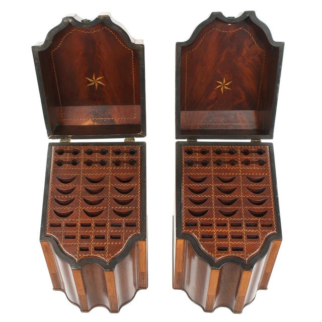 Brown Early 20th Century Pair English Georgian Style Inlaid Mahogany Knife Boxes For Sale - Image 8 of 9