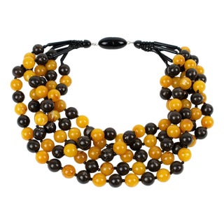 Angela Caputi Tangerine and Black Beaded Multi-Strand Resin Necklace For Sale