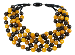 Angela Caputi Tangerine and Black Beaded Multi-Strand Resin Necklace