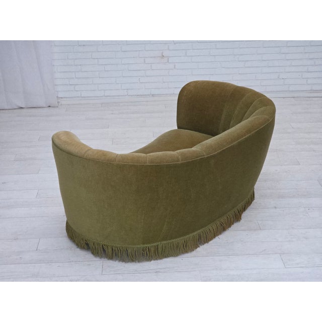 Danish 2-Seater Banana Sofa in Green Velour, 1960s For Sale - Image 10 of 18