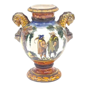 Antique Hand-Painted French Faience Urn Vase
