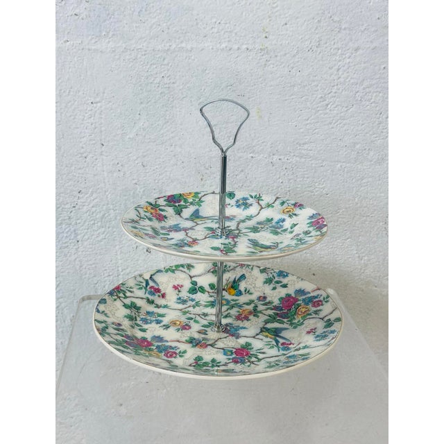 Vintage English Ceramic Two Tier Servicing Stand For Sale - Image 4 of 7