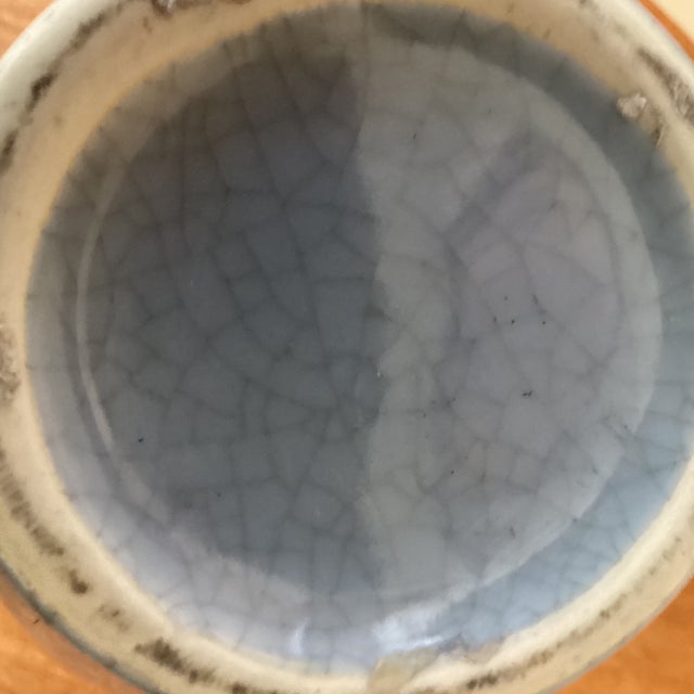 Vintage Chinese Blue Crackle Glaze Porcelain Baluster Vase on Wood Base For Sale - Image 10 of 12