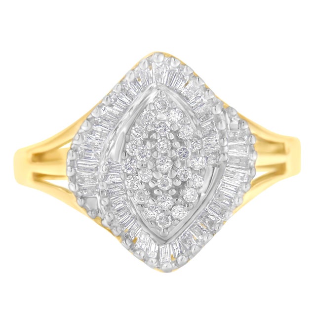 10K Yellow Gold Diamond Cocktail Ring (1/2 Cttw, J-K Color, I2-I3 Clarity) - Size 6 For Sale - Image 4 of 7
