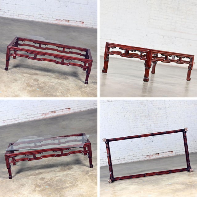 Late 20th Century Ming Style Rosewood Coffee Table With Rectangular Glass Inset Top Made in China For Sale - Image 12 of 12