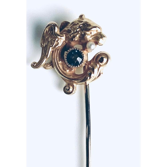 1960s 1960s 14k Yellow Gold Intricately Coiled Fish Brooch With Sapphire in His Mouth For Sale - Image 5 of 8