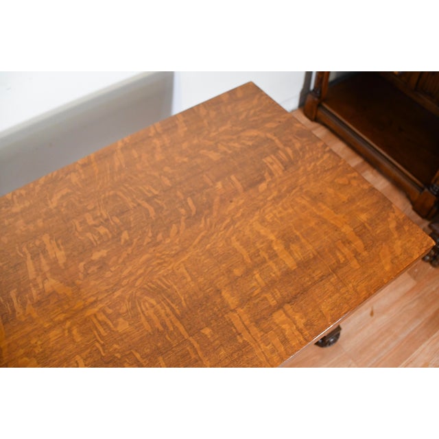 1900s Antique Tiger Oak Jacobean Style Console Table, Library Table, Desk For Sale - Image 10 of 13