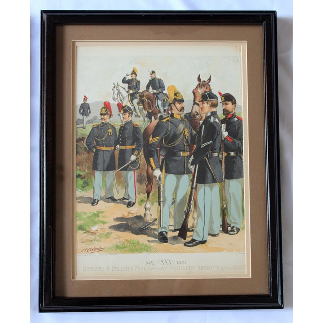 Illustration Chromolithograph by H. A. Ogden Military Uniforms - 19th Century European Soldiers, Matched Pair, Equestrian & Infantry Scenes - Antique Framed Prints For Sale - Image 3 of 17