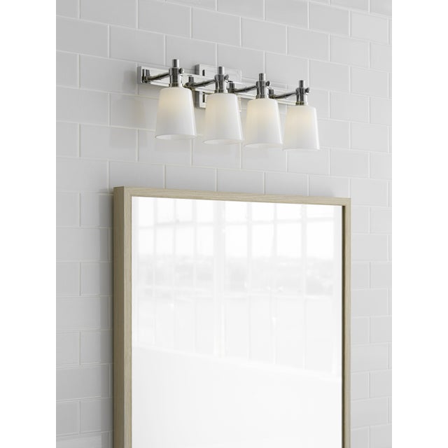 Modern Thomas O'Brien for Visual Comfort Signature Bryant Four-Light Bath Sconce in Polished Nickel with White Glass For Sale - Image 3 of 4