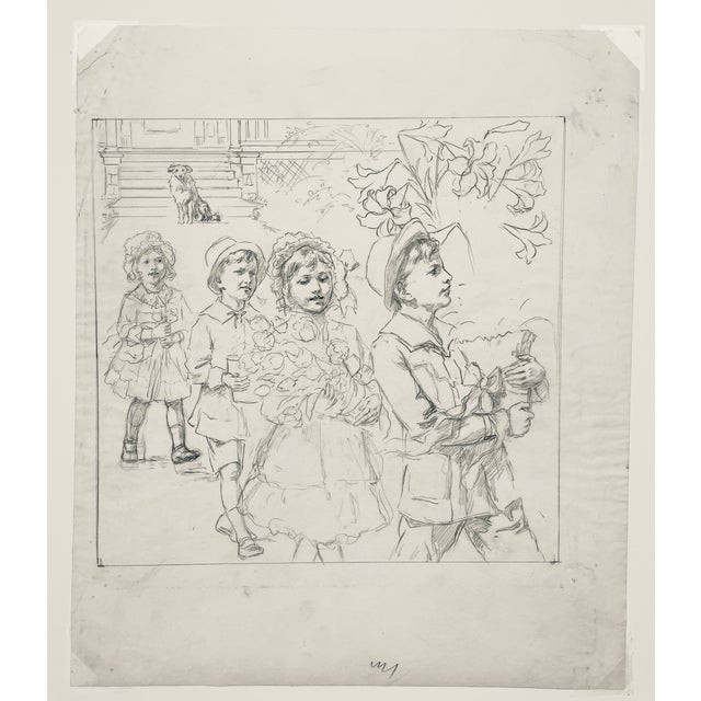 Traditional 1890s George Tobin Drawing of Children Going to a Party For Sale - Image 3 of 4