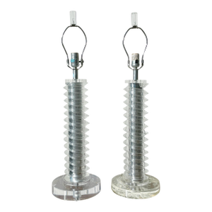 1970’s Spiral Lucite Large Table Lamps - A Pair