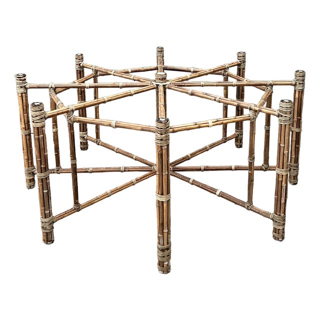 Vintage Bundled Rattan Dining Table Pedestal After McGuire For Sale