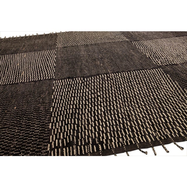 Black Modern Moroccan Style Handmade Check Flecked Motif Oversize Wool Rug For Sale - Image 9 of 11