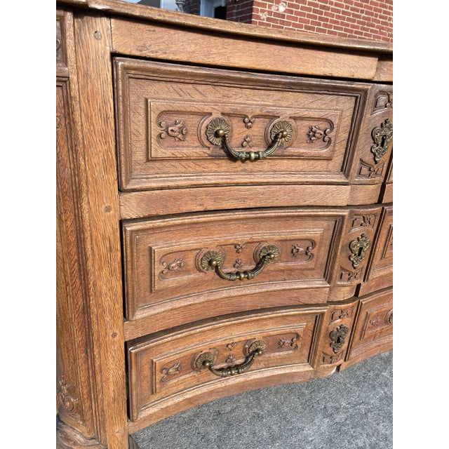 19th Century Carved Bell Flower European 3 Draw Chest Commode Dresser Brass Pull For Sale - Image 4 of 12