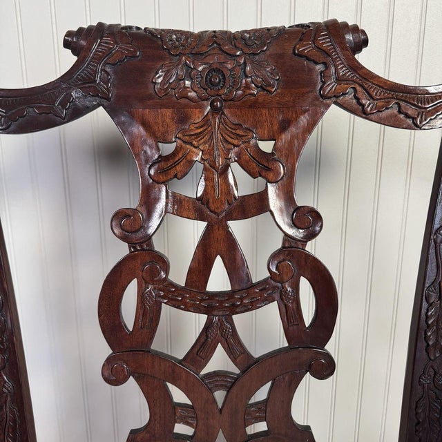Late 20th Century Vintage Irish Chippendale Revival Carved Mahogany Armchair For Sale - Image 5 of 15