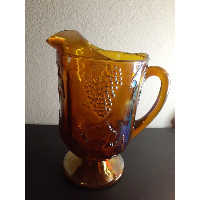 Glass 1970 Indiana Glass Marigold Carnival Glass Grape Pattern Large Pitcher For Sale - Image 7 of 8
