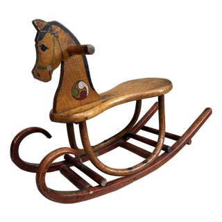 Vintage Japanese Wooden Rocking Horse, 1920s For Sale