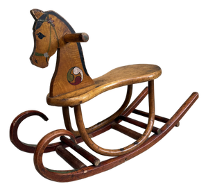 Vintage Japanese Wooden Rocking Horse, 1920s