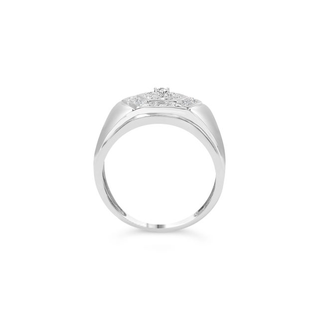 Contemporary Men's .925 Sterling Silver 1/2 Cttw Multi-Diamond Hexagon Frame Ring (I-J Color, I3 Clarity) - Ring - Size 10 For Sale - Image 3 of 6